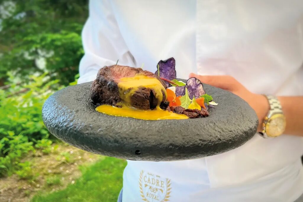 Gourmet stone-grilled meat at Hotel Royal Crans Montana